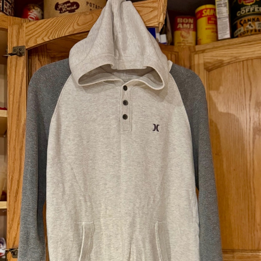 Hurley Hooded Henley Sweater Sz L EUC